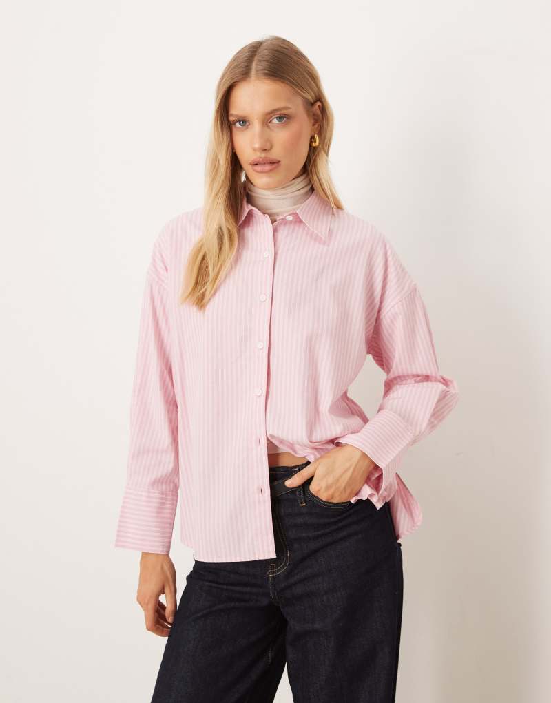 Trend Rosie pembe çizgili gömlek